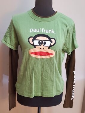 Paul Frank Green Tee with Brown Layered Sleeves and Julius Graphic